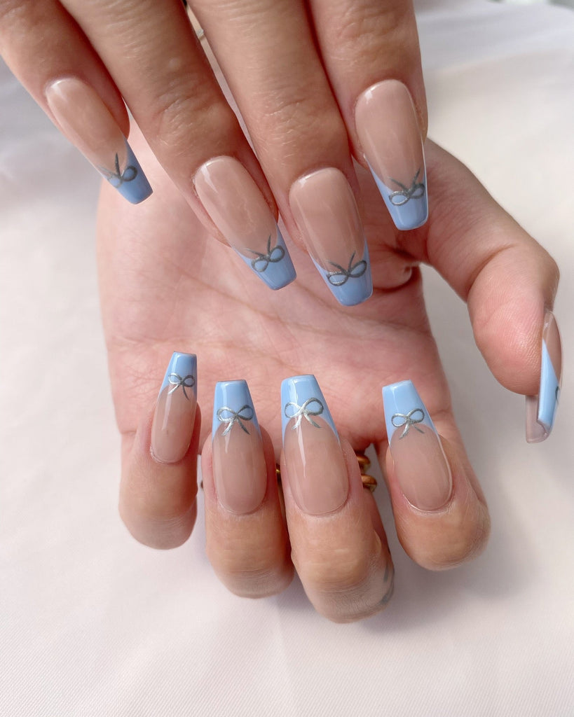 Hand-Painted Picasso’s Blue Coffin Press-On Nails with Sticky Tabs & Kit A079