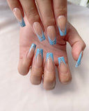 Hand-Painted Sapphire Foam Coffin Press-On Nails with Sticky Tabs & Kit A116