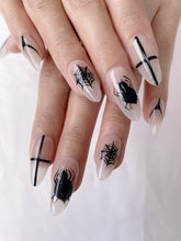 Load image into Gallery viewer, Hand-Painted Thorned Valentine Almond Shaped Nails with Sticky Tabs &amp; Kit Y034