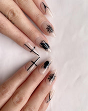 Load image into Gallery viewer, Hand-Painted Thorned Valentine Almond Shaped Nails with Sticky Tabs &amp; Kit Y034