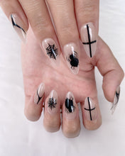 Load image into Gallery viewer, Hand-Painted Thorned Valentine Almond Shaped Nails with Sticky Tabs &amp; Kit Y034