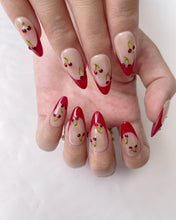 Load image into Gallery viewer, Hand-Painted Cute Cherry Almond Shaped Nails with Sticky Tabs &amp; Kit A155