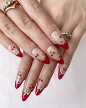 Load image into Gallery viewer, Hand-Painted Cute Cherry Almond Shaped Nails with Sticky Tabs &amp; Kit A155