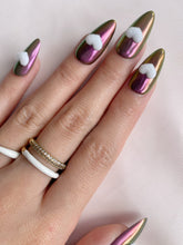 Load image into Gallery viewer, Hand-Painted Dipped in Gold Almond Shaped Nails with Sticky Tabs &amp; Kit Y102