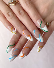 Load image into Gallery viewer, Hand-Painted Messy and Casual Almond Shaped Nails with Sticky Tabs &amp; Kit A151
