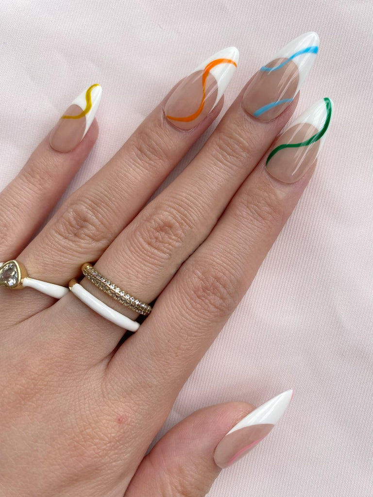 Hand-Painted Messy and Casual Almond Shaped Nails with Sticky Tabs & Kit A151
