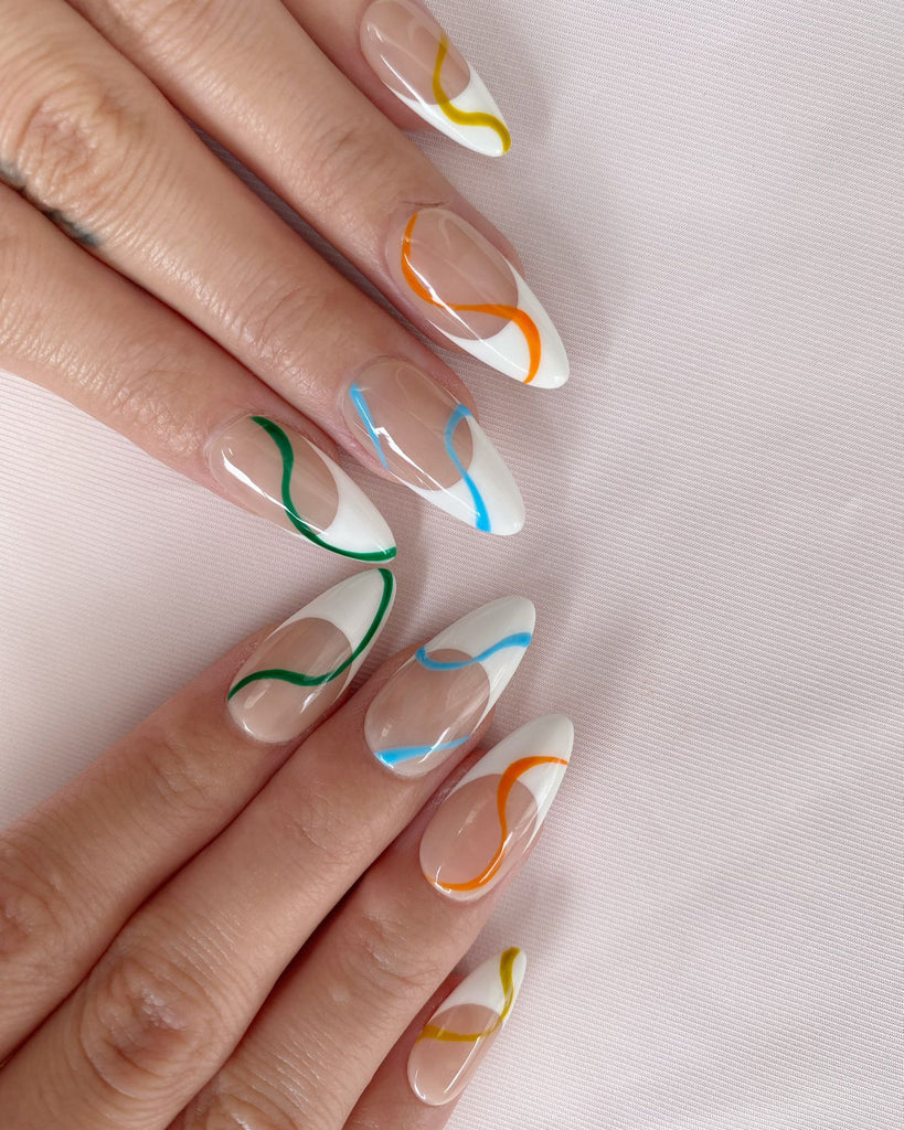 Hand-Painted Messy and Casual Almond Shaped Nails with Sticky Tabs & Kit A151