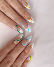 Load image into Gallery viewer, Hand-Painted Messy and Casual Almond Shaped Nails with Sticky Tabs &amp; Kit A151