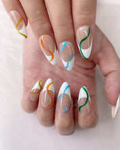 Load image into Gallery viewer, Hand-Painted Messy and Casual Almond Shaped Nails with Sticky Tabs &amp; Kit A151