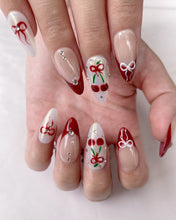 Load image into Gallery viewer, Hand-Painted Christmas Twinkle Almond Shaped Nails with Sticky Tabs &amp; Kit A152