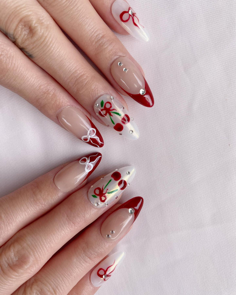 Hand-Painted Christmas Twinkle Almond Shaped Nails with Sticky Tabs & Kit A152