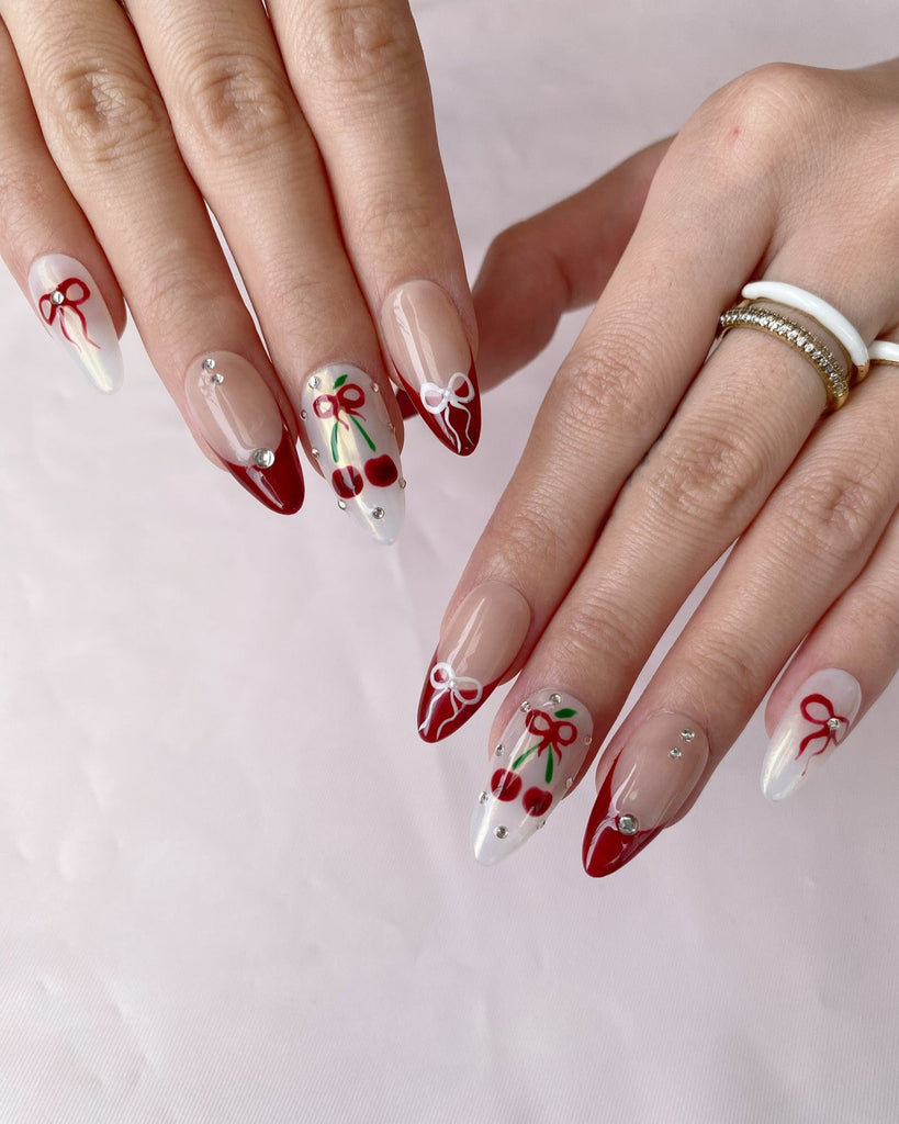 Hand-Painted Christmas Twinkle Almond Shaped Nails with Sticky Tabs & Kit A152