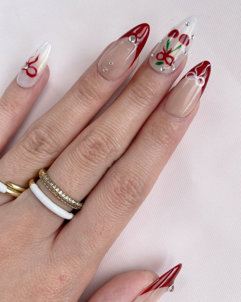 Hand-Painted Christmas Twinkle Almond Shaped Nails with Sticky Tabs & Kit A152
