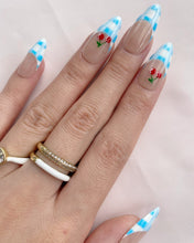 Load image into Gallery viewer, Hand-Painted Blue Cherry Almond Shaped Nails with Sticky Tabs &amp; Kit A154