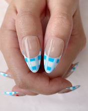 Load image into Gallery viewer, Hand-Painted Blue Cherry Almond Shaped Nails with Sticky Tabs &amp; Kit A154