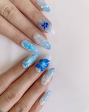 Load image into Gallery viewer, Hand-Painted Blue Bay 3D Carved Almond Shaped Nails with Sticky Tabs &amp; Kit E009
