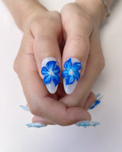Load image into Gallery viewer, Hand-Painted Blue Bay 3D Carved Almond Shaped Nails with Sticky Tabs &amp; Kit E009
