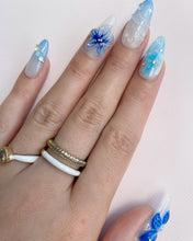Load image into Gallery viewer, Hand-Painted Blue Bay 3D Carved Almond Shaped Nails with Sticky Tabs &amp; Kit E009
