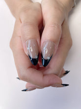 Load image into Gallery viewer, Hand-Painted Star Noir Almond Shaped Nails with Sticky Tabs &amp; Kit A077