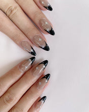 Load image into Gallery viewer, Hand-Painted Star Noir Almond Shaped Nails with Sticky Tabs &amp; Kit A077