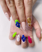 Load image into Gallery viewer, Hand-Painted Colorful Pearls 3D Carved Almond Shaped Nails with Sticky Tabs &amp; Kit E008