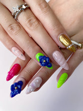 Load image into Gallery viewer, Hand-Painted Colorful Pearls 3D Carved Almond Shaped Nails with Sticky Tabs &amp; Kit E008