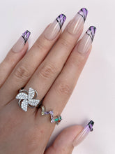 Load image into Gallery viewer, Hand-Painted Amethyst Wings Coffin Press-On Nails with Sticky Tabs &amp; Kit A001