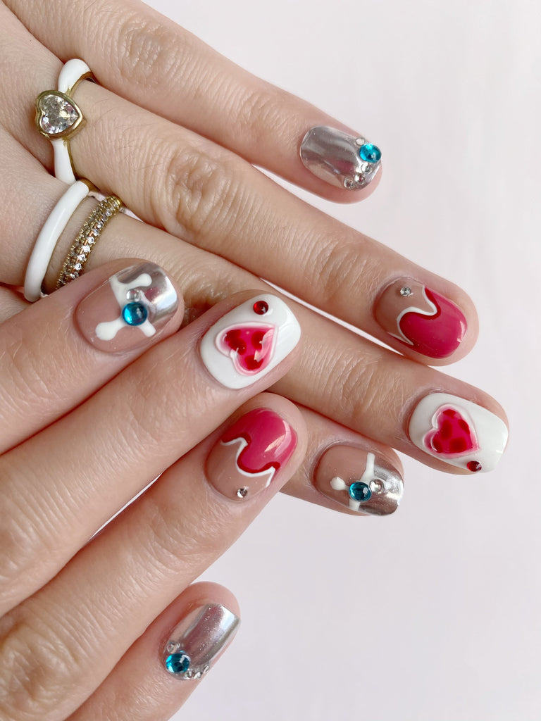 Hand-Painted Frida’s Garden Short Square Nails with Sticky Tabs & Kit F007
