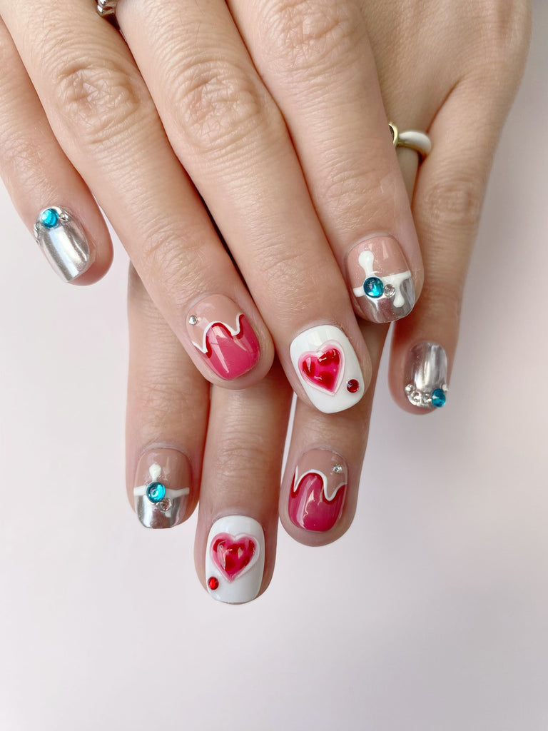 Hand-Painted Frida’s Garden Short Square Nails with Sticky Tabs & Kit F007