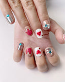 Hand-Painted Frida’s Garden Short Square Nails with Sticky Tabs & Kit F007