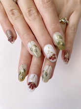 Load image into Gallery viewer, Hand-Painted Berry Bloom 3D Carved Short Oval Nails with Sticky Tabs &amp; Kit F008