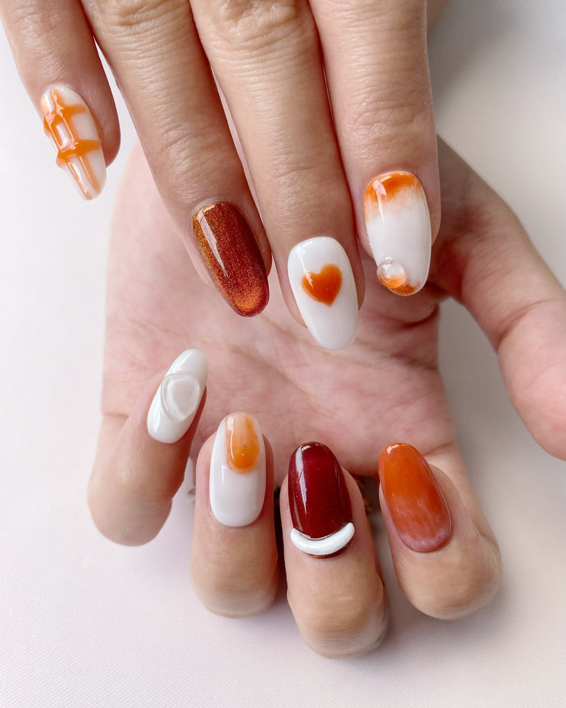 Hand-Painted Paws & Hearts Short Oval Nails with Sticky Tabs & Kit F009