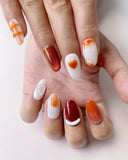 Hand-Painted Paws & Hearts Short Oval Nails with Sticky Tabs & Kit F009