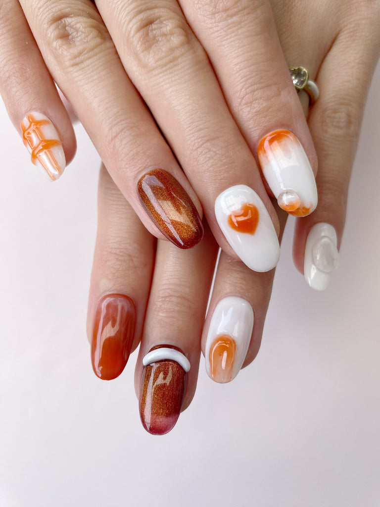 Hand-Painted Paws & Hearts Short Oval Nails with Sticky Tabs & Kit F009