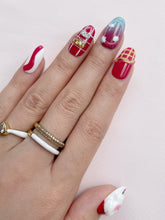 Load image into Gallery viewer, Hand-Painted Lovely Christmas 3D Carved Short Oval Nails with Sticky Tabs &amp; Kit F010