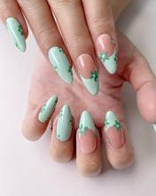 Load image into Gallery viewer, Hand-Painted Emerald Envy Simple Almond Shaped Nails with Sticky Tabs &amp; Kit A163