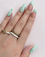 Load image into Gallery viewer, Hand-Painted Emerald Envy Simple Almond Shaped Nails with Sticky Tabs &amp; Kit A163