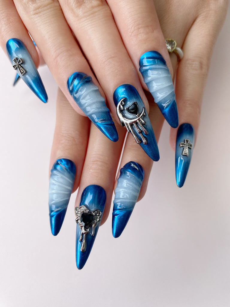 Hand-Painted Glacier Peak Stiletto Nails with Sticky Tabs & Kit C014