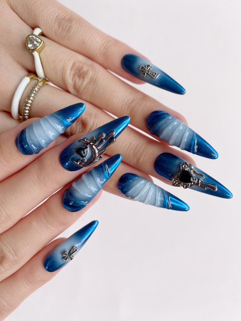 Hand-Painted Glacier Peak Stiletto Nails with Sticky Tabs & Kit C014