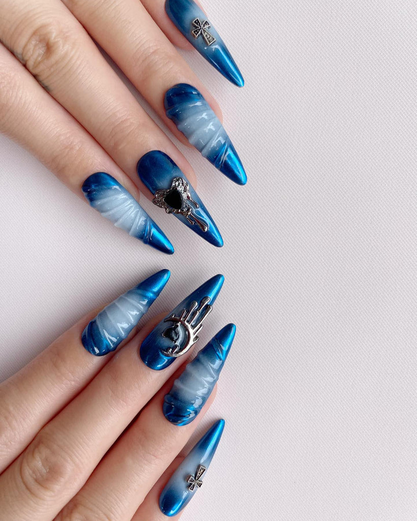 Hand-Painted Glacier Peak Stiletto Nails with Sticky Tabs & Kit C014