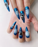 Hand-Painted Glacier Peak Stiletto Nails with Sticky Tabs & Kit C014