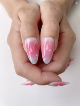 Load image into Gallery viewer, Hand-Painted Blush Bow Almond Shaped Nails with Sticky Tabs &amp; Kit A011