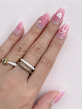 Load image into Gallery viewer, Hand-Painted Blush Bow Almond Shaped Nails with Sticky Tabs &amp; Kit A011