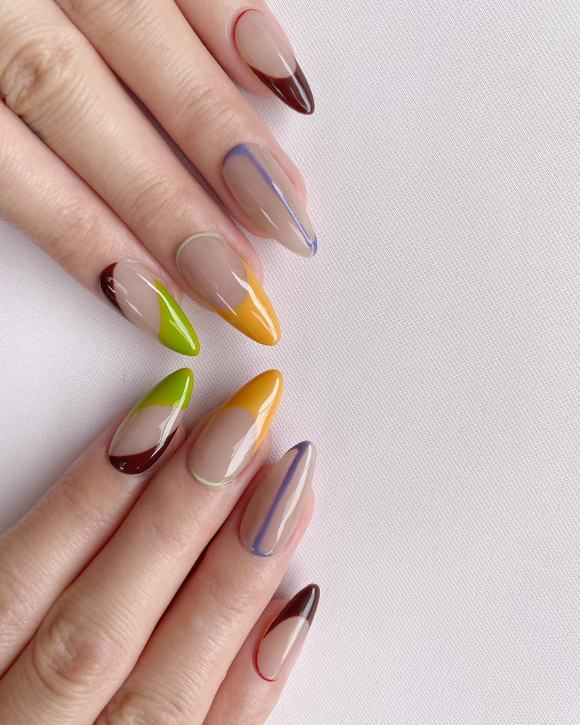 Hand-Painted Chaotic Harmony Almond Shaped Nails with Sticky Tabs & Kit A008