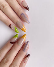 Load image into Gallery viewer, Hand-Painted Chaotic Harmony Almond Shaped Nails with Sticky Tabs &amp; Kit A008