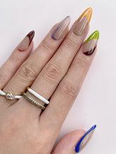 Load image into Gallery viewer, Hand-Painted Chaotic Harmony Almond Shaped Nails with Sticky Tabs &amp; Kit A008