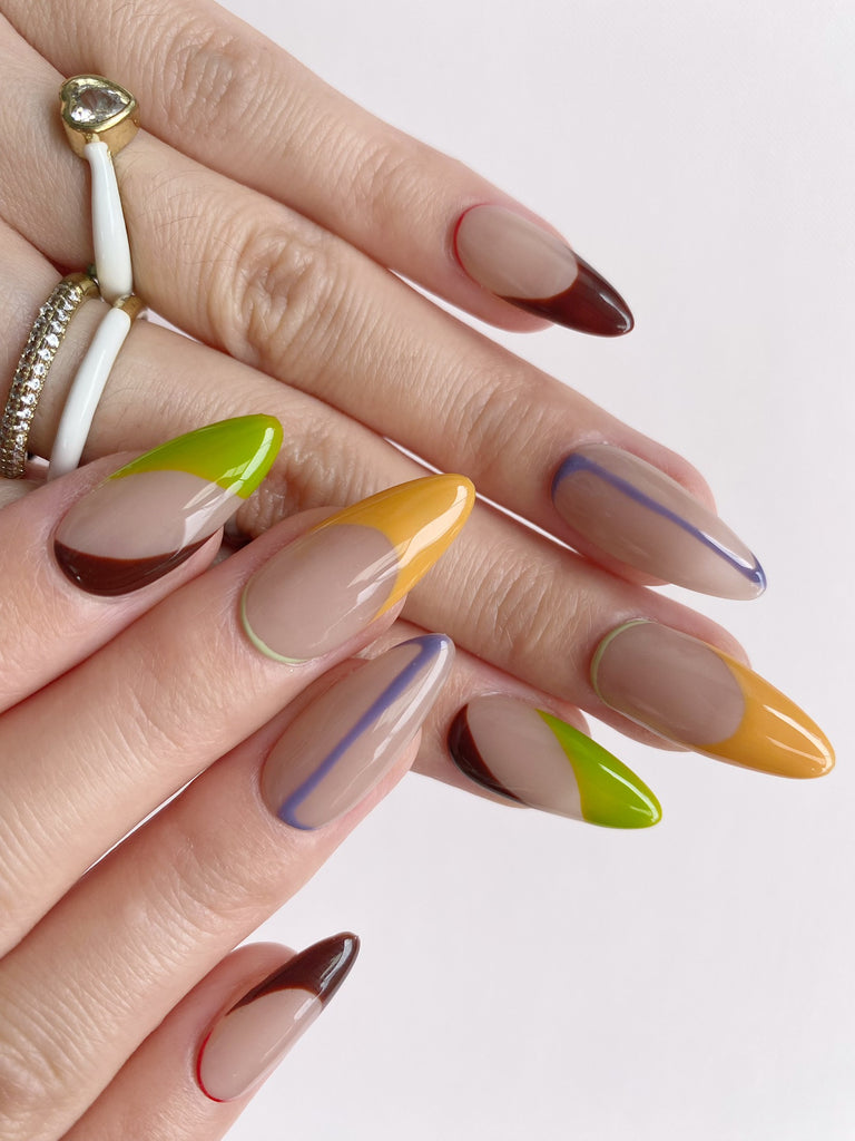 Hand-Painted Chaotic Harmony Almond Shaped Nails with Sticky Tabs & Kit A008