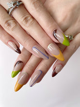 Load image into Gallery viewer, Hand-Painted Chaotic Harmony Almond Shaped Nails with Sticky Tabs &amp; Kit A008