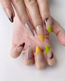 Hand-Painted Chaotic Harmony Almond Shaped Nails with Sticky Tabs & Kit A008