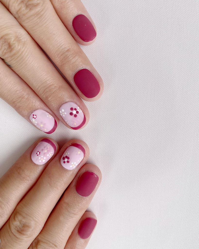 Hand-Painted Blossom Bubbles Short Square Nails with Sticky Tabs & Kit F046